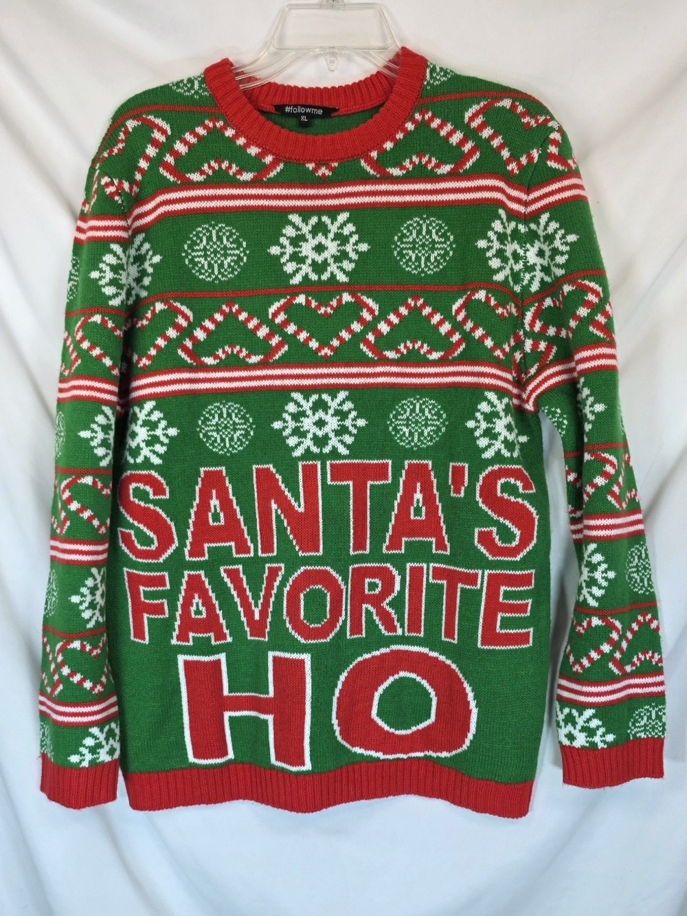 #followme Womens Santas Favorite Ho Sweater XL Funny Ugly Holiday Party Cheeky